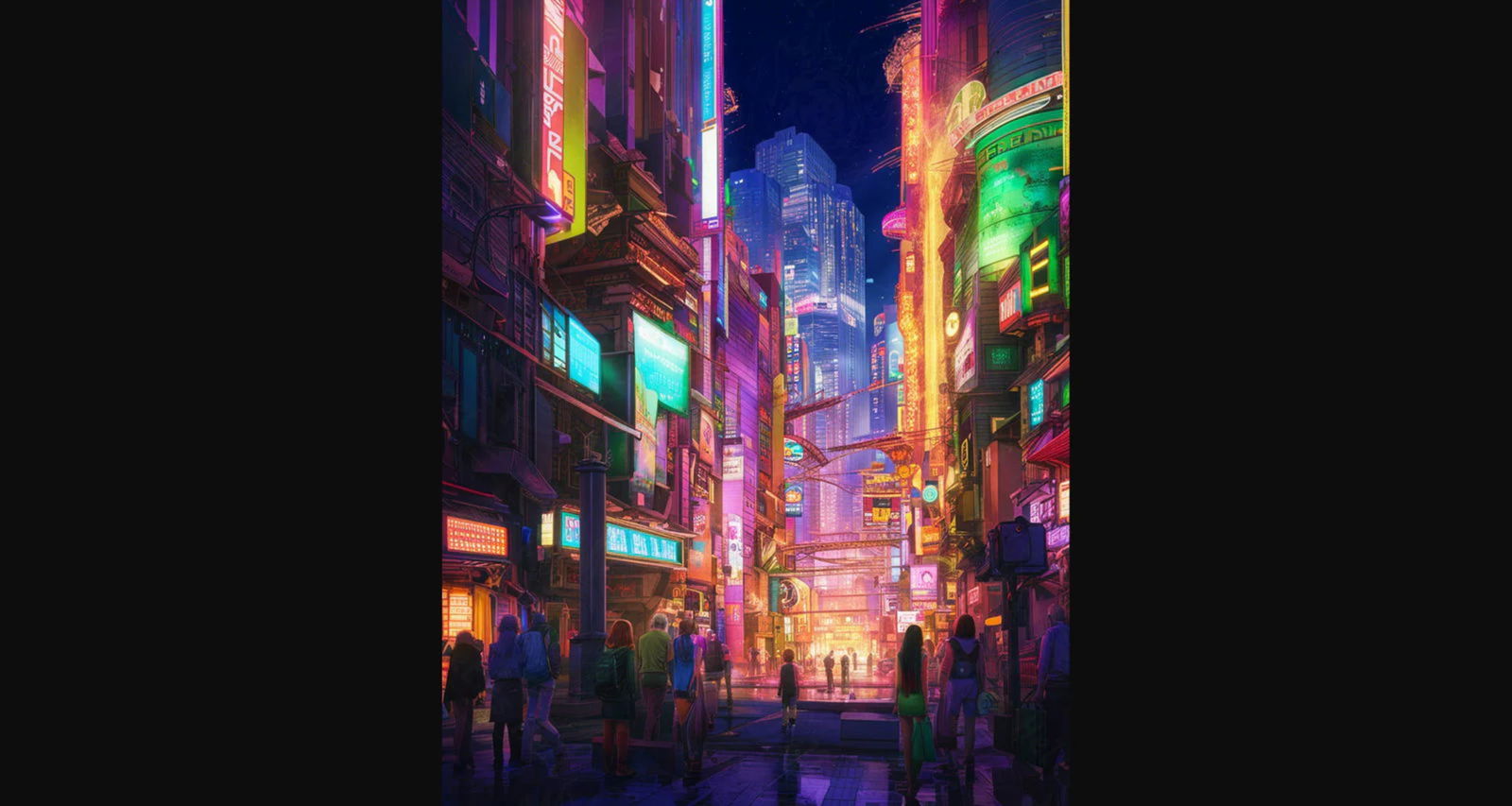 Street Level Illustrated View of a Densely Populated City Set Sometime in the Near Future 0157 SN1108 - Sweet As Hell Designs