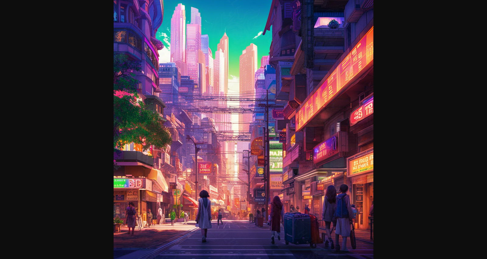Street Level Illustrated View of a Densely Populated City Set Sometime in the Near Future 0162 SN1113 - Sweet As Hell Designs