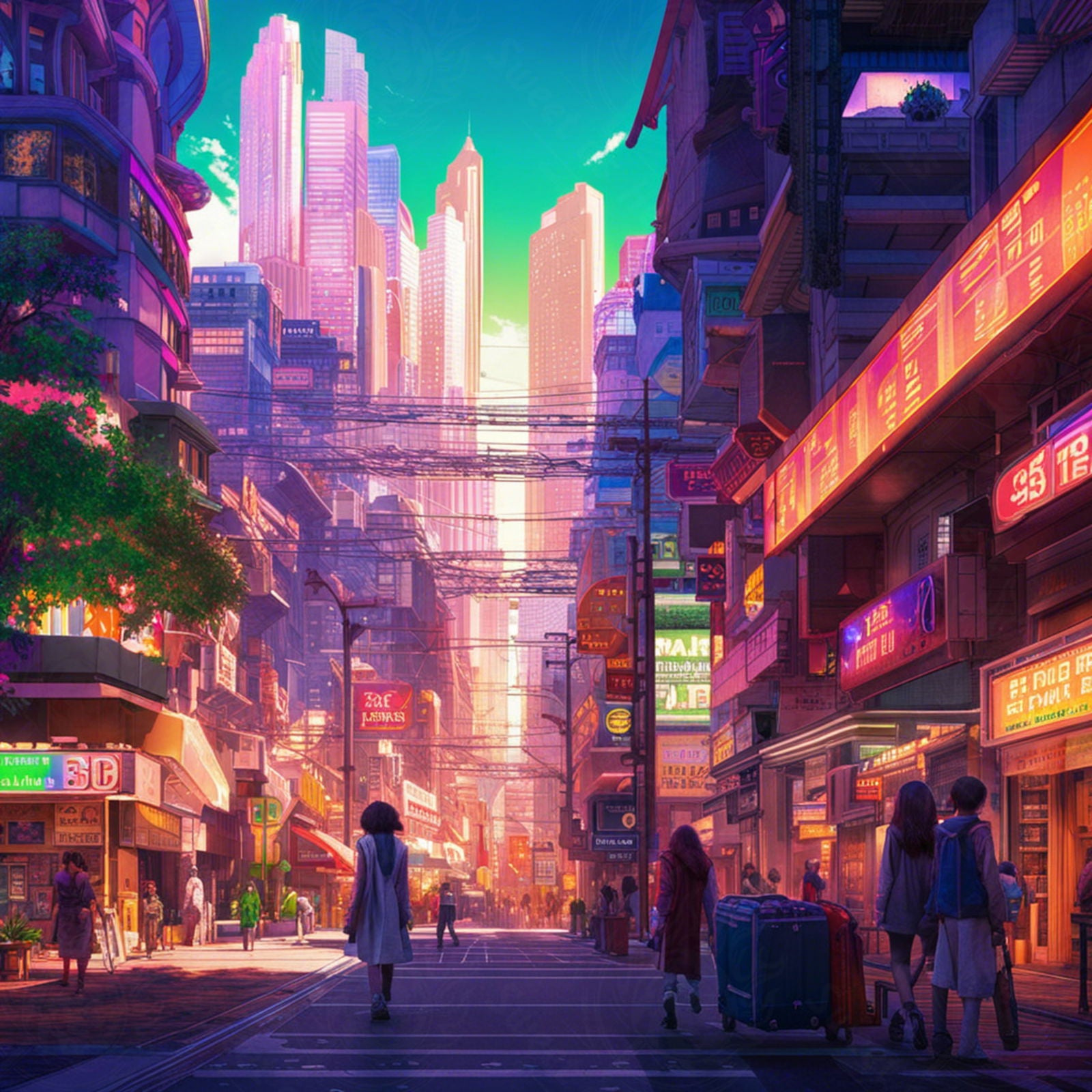 Street Level Illustrated View of a Densely Populated City Set Sometime in the Near Future 0162 SN1113 - Sweet As Hell Designs