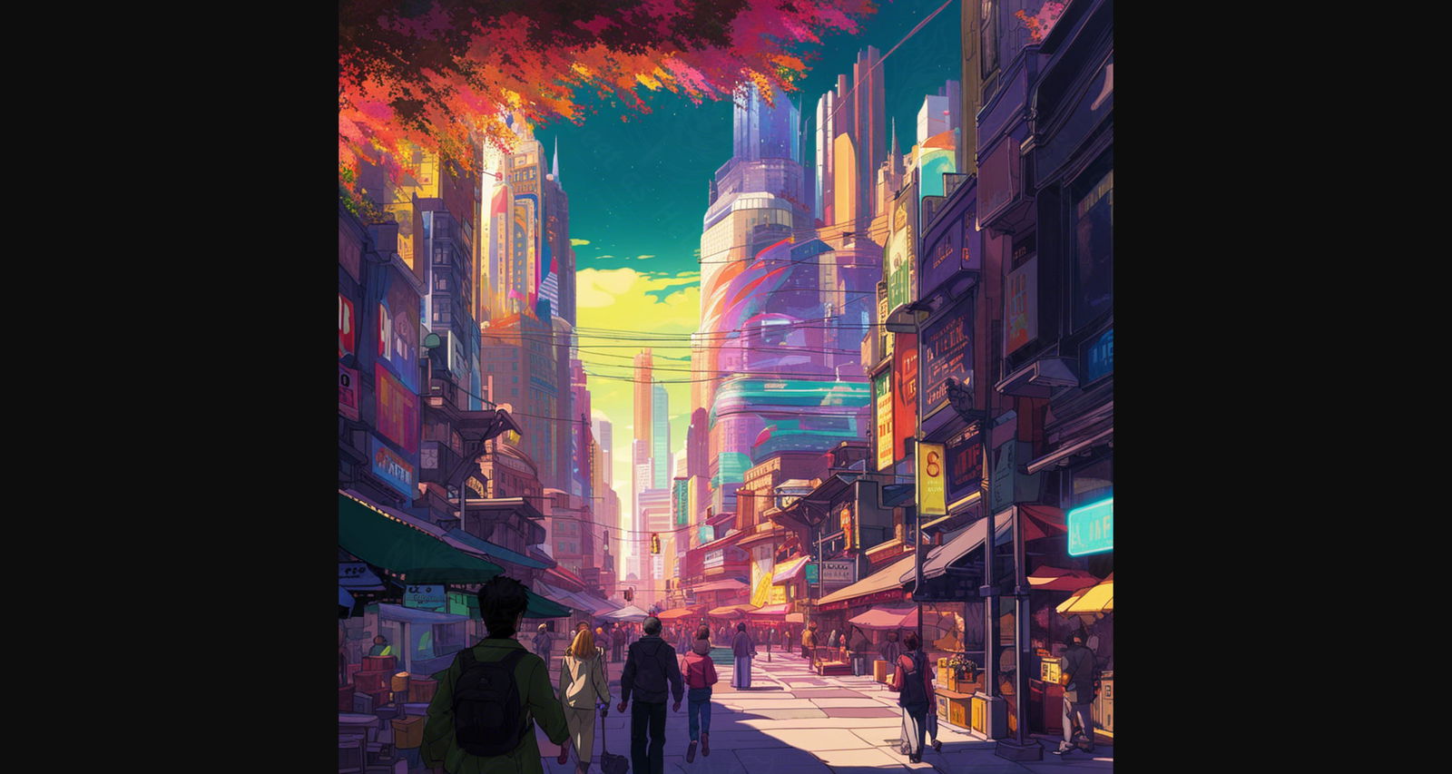 Street Level Illustrated View of a Densely Populated City Set Sometime in the Near Future 0163 SN1114 - Sweet As Hell Designs