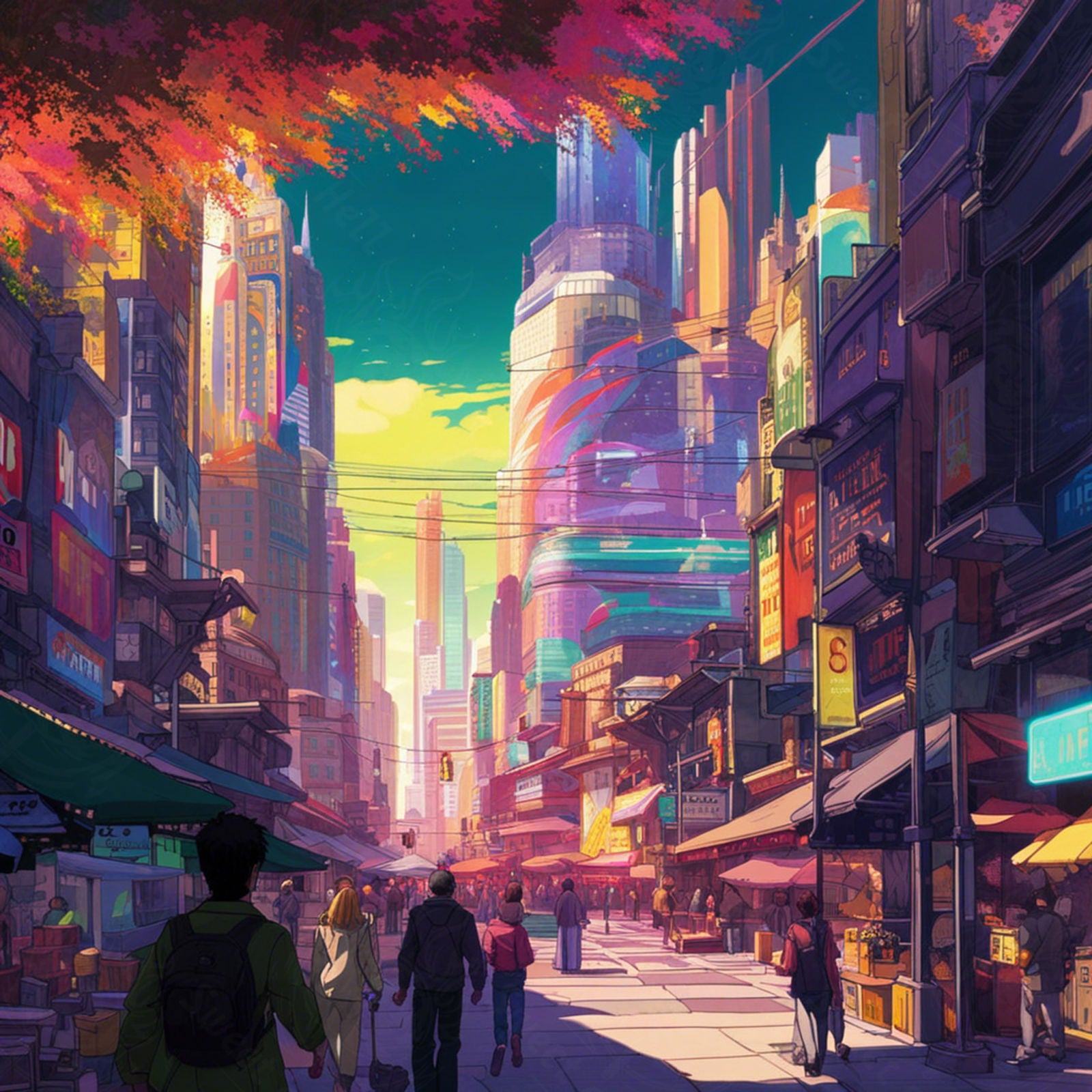 Street Level Illustrated View of a Densely Populated City Set Sometime in the Near Future 0163 SN1114 - Sweet As Hell Designs