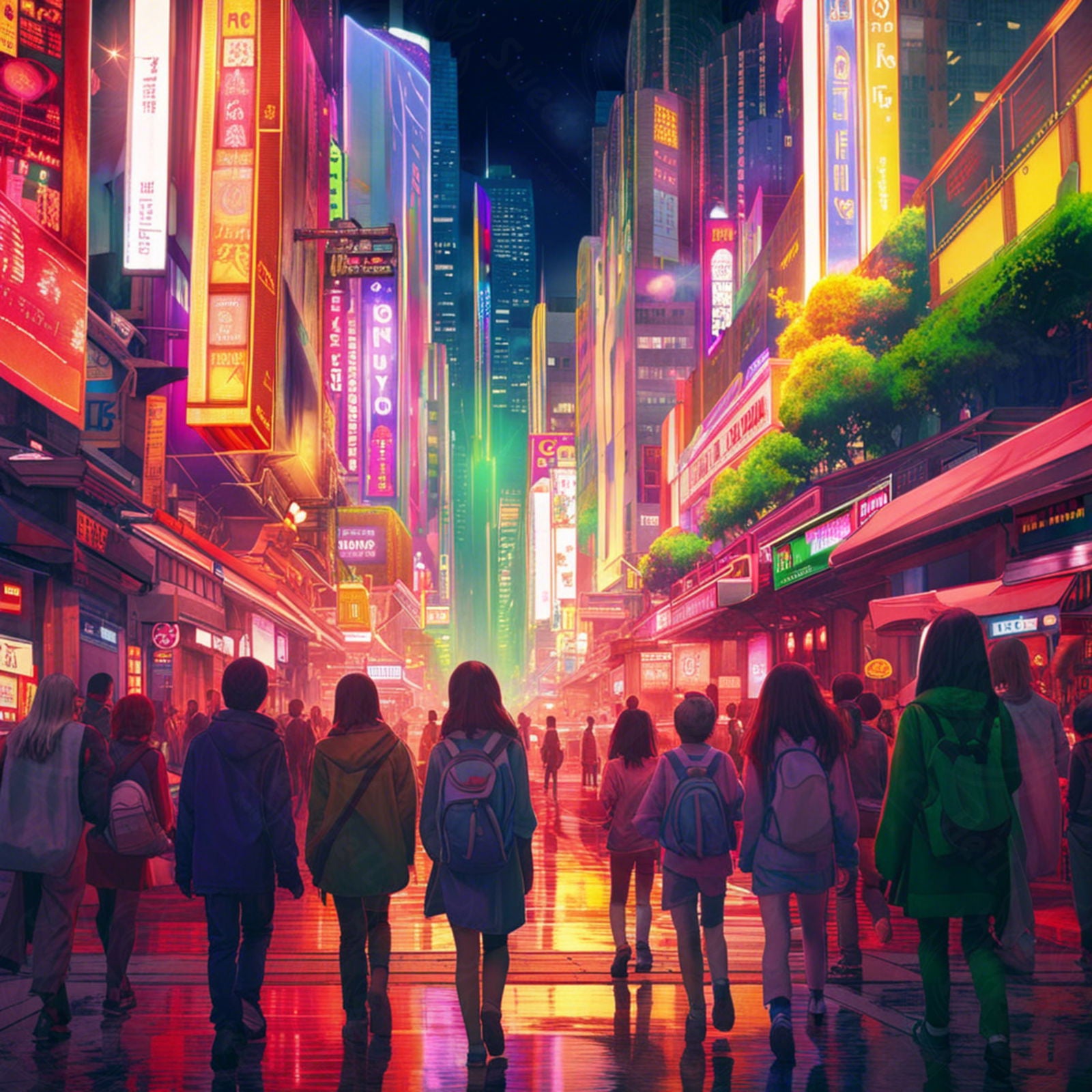 Street Level Illustrated View of a Densely Populated City Set Sometime in the Near Future 0164 SN1115 - Sweet As Hell Designs