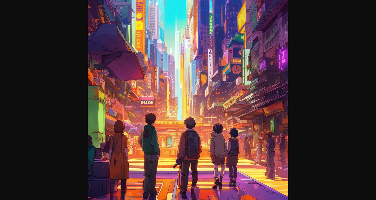 Street Level Illustrated View of a Densely Populated City Set Sometime in the Near Future 0165 SN1116 - Sweet As Hell Designs