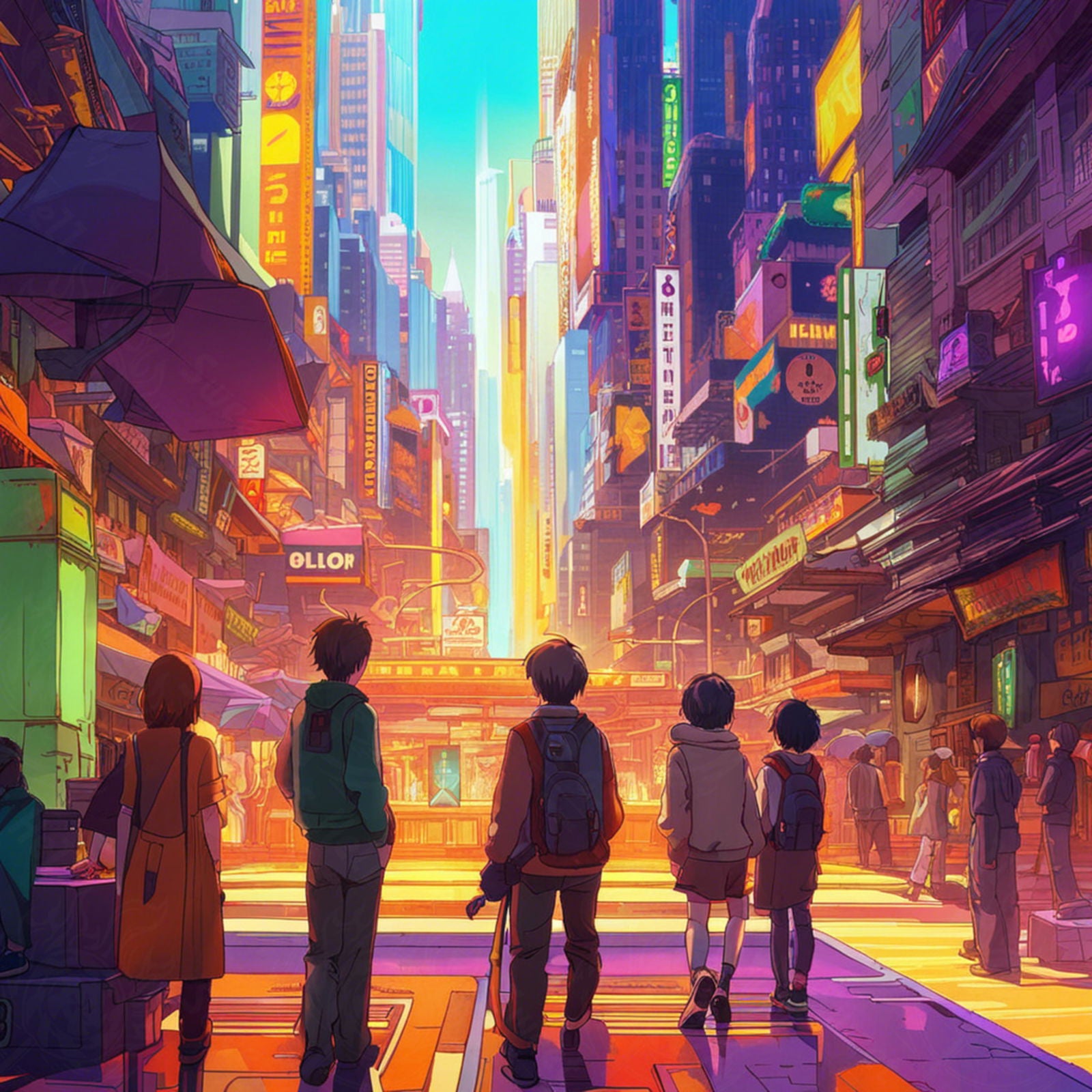 Street Level Illustrated View of a Densely Populated City Set Sometime in the Near Future 0165 SN1116 - Sweet As Hell Designs