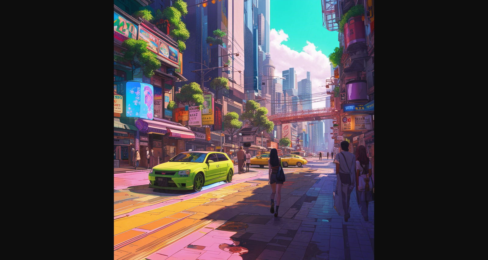 Street Level Illustrated View of a Densely Populated City Set Sometime in the Near Future 0166 SN1117 - Sweet As Hell Designs