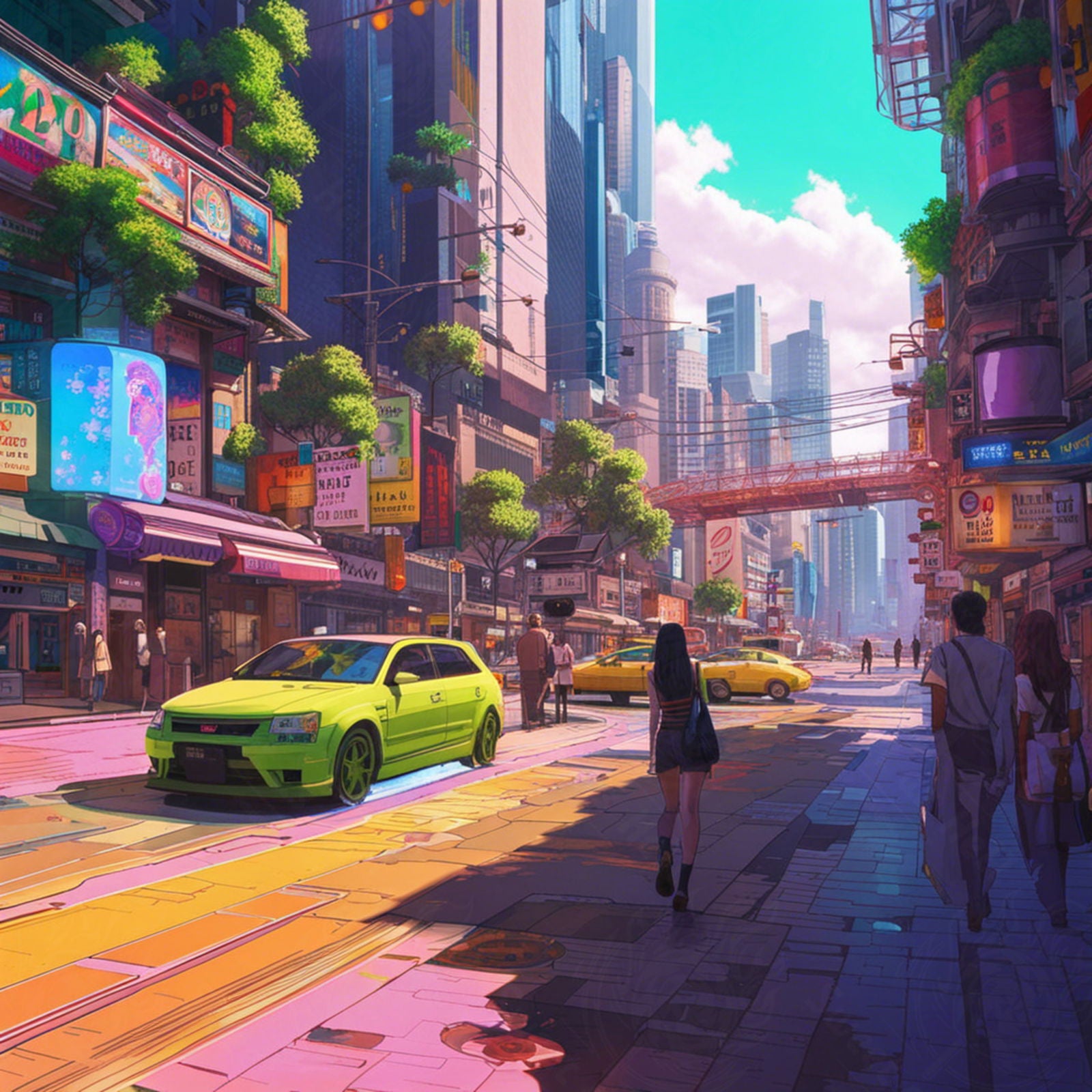 Street Level Illustrated View of a Densely Populated City Set Sometime in the Near Future 0166 SN1117 - Sweet As Hell Designs