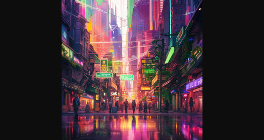 Street Level Illustrated View of a Densely Populated City Set Sometime in the Near Future 0167 SN1118 - Sweet As Hell Designs