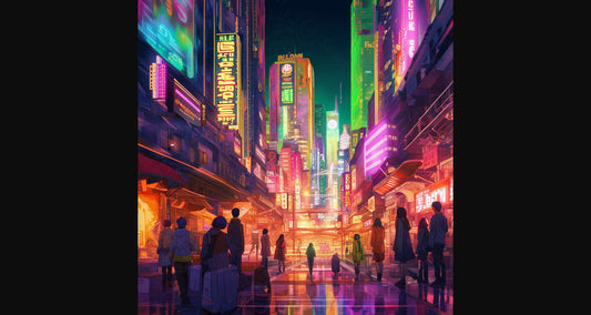 Street Level Illustrated View of a Densely Populated City Set Sometime in the Near Future 0168 SN1119 - Sweet As Hell Designs