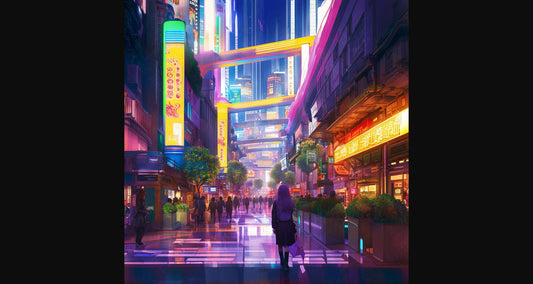 Street Level Illustrated View of a Densely Populated City Set Sometime in the Near Future 0169 SN1120 - Sweet As Hell Designs