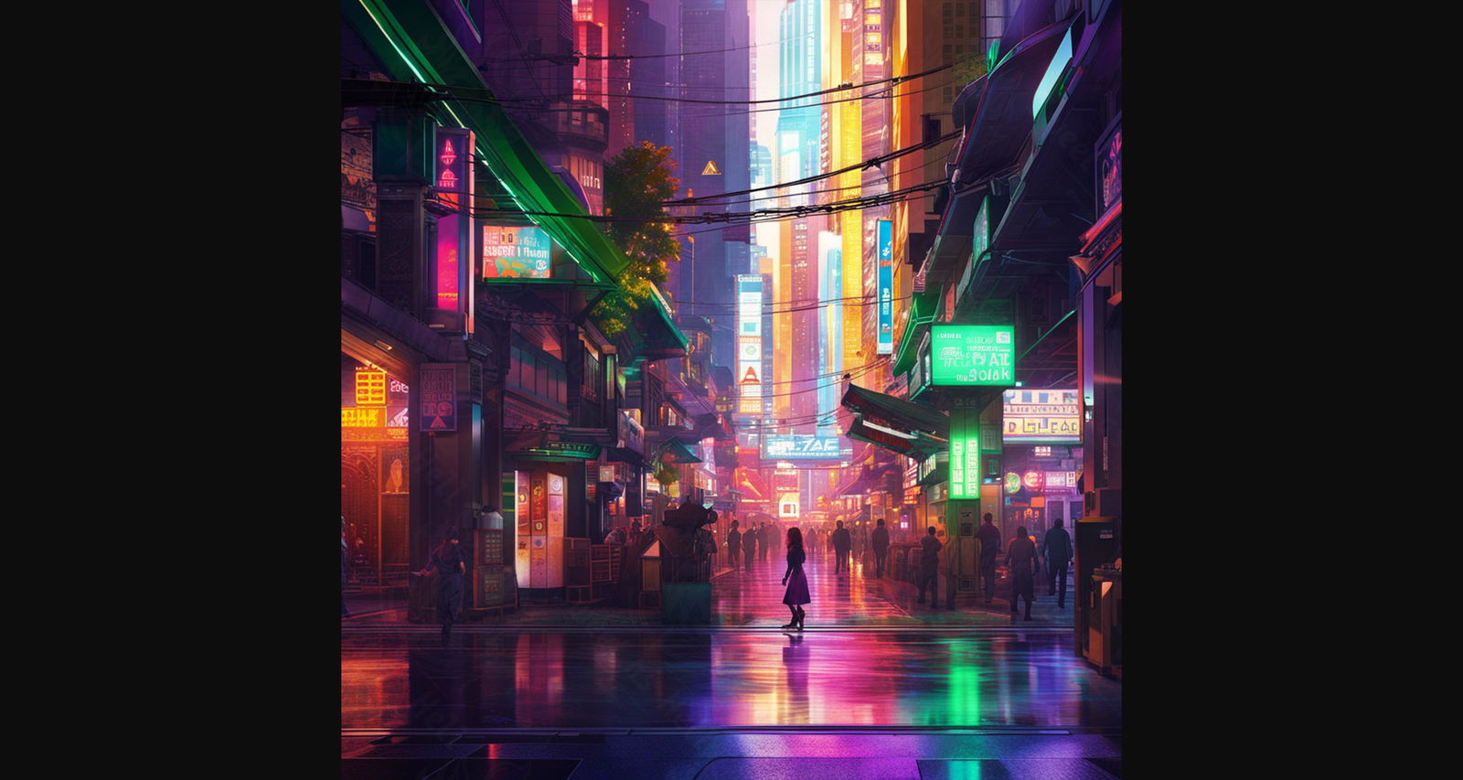 Street Level Illustrated View of a Densely Populated City Set Sometime in the Near Future 0170 SN1121 - Sweet As Hell Designs