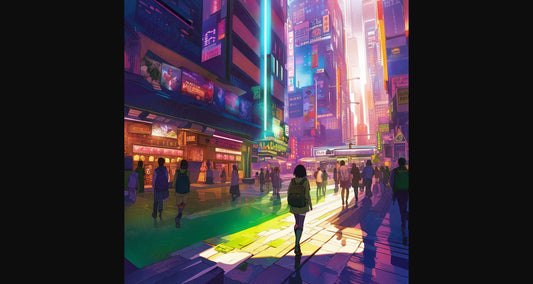 Street Level Illustrated View of a Densely Populated City Set Sometime in the Near Future 0172 SN1123 - Sweet As Hell Designs