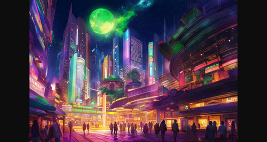 Street Level Illustrated View of a Densely Populated City Set Sometime in the Near Future 0173 SN1124 - Sweet As Hell Designs
