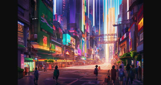 Street Level Illustrated View of a Densely Populated City Set Sometime in the Near Future 0174 SN1125 - Sweet As Hell Designs