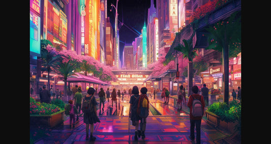 Street Level Illustrated View of a Densely Populated City Set Sometime in the Near Future 0175 SN1126 - Sweet As Hell Designs