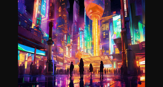 Street Level Illustrated View of a Densely Populated City Set Sometime in the Near Future 0176 SN1127 - Sweet As Hell Designs
