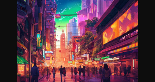 Street Level Illustrated View of a Densely Populated City Set Sometime in the Near Future 0179 SN1130 - Sweet As Hell Designs