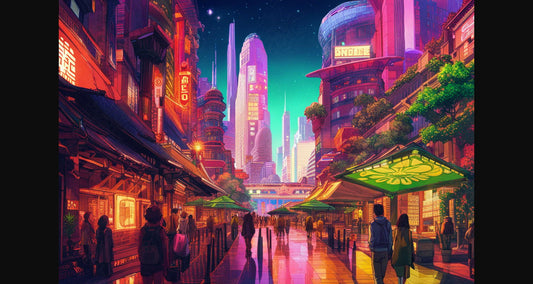 Street Level Illustrated View of a Densely Populated City Set Sometime in the Near Future 0180 SN1131 - Sweet As Hell Designs