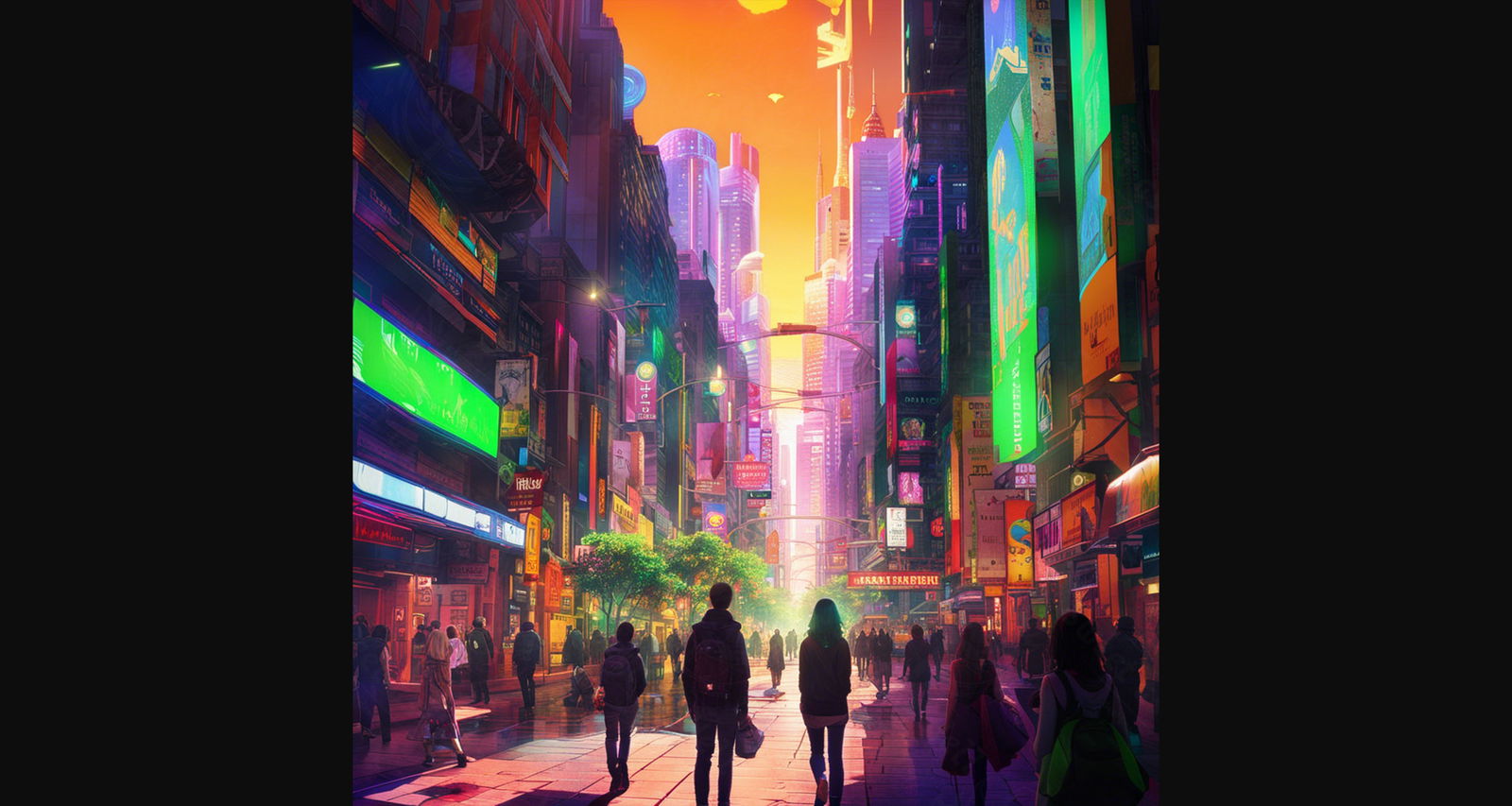 Street Level Illustrated View of a Densely Populated City Set Sometime in the Near Future 0181 SN1132 - Sweet As Hell Designs