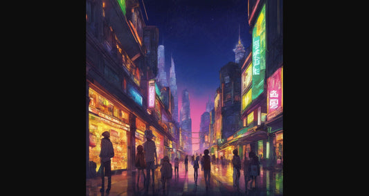 Street Level Illustrated View of a Densely Populated City Set Sometime in the Near Future 0184 SN1135 - Sweet As Hell Designs
