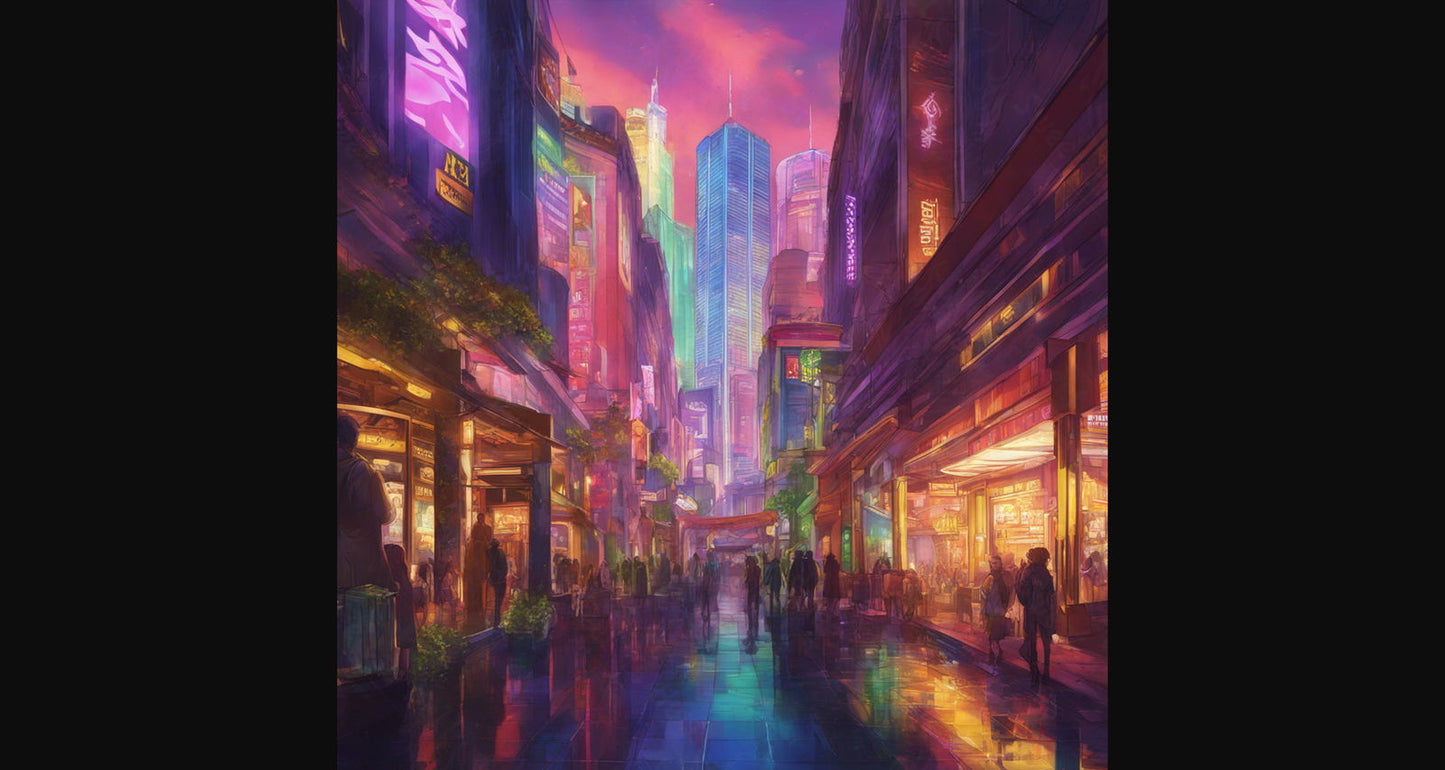 Street Level Illustrated View of a Densely Populated City Set Sometime in the Near Future 0185 SN1136 - Sweet As Hell Designs