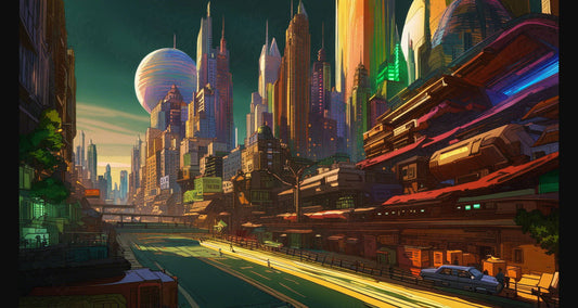Street Level Illustrated View of a Densely Populated City Set Sometime in the Near Future 0186 SN1137 - Sweet As Hell Designs