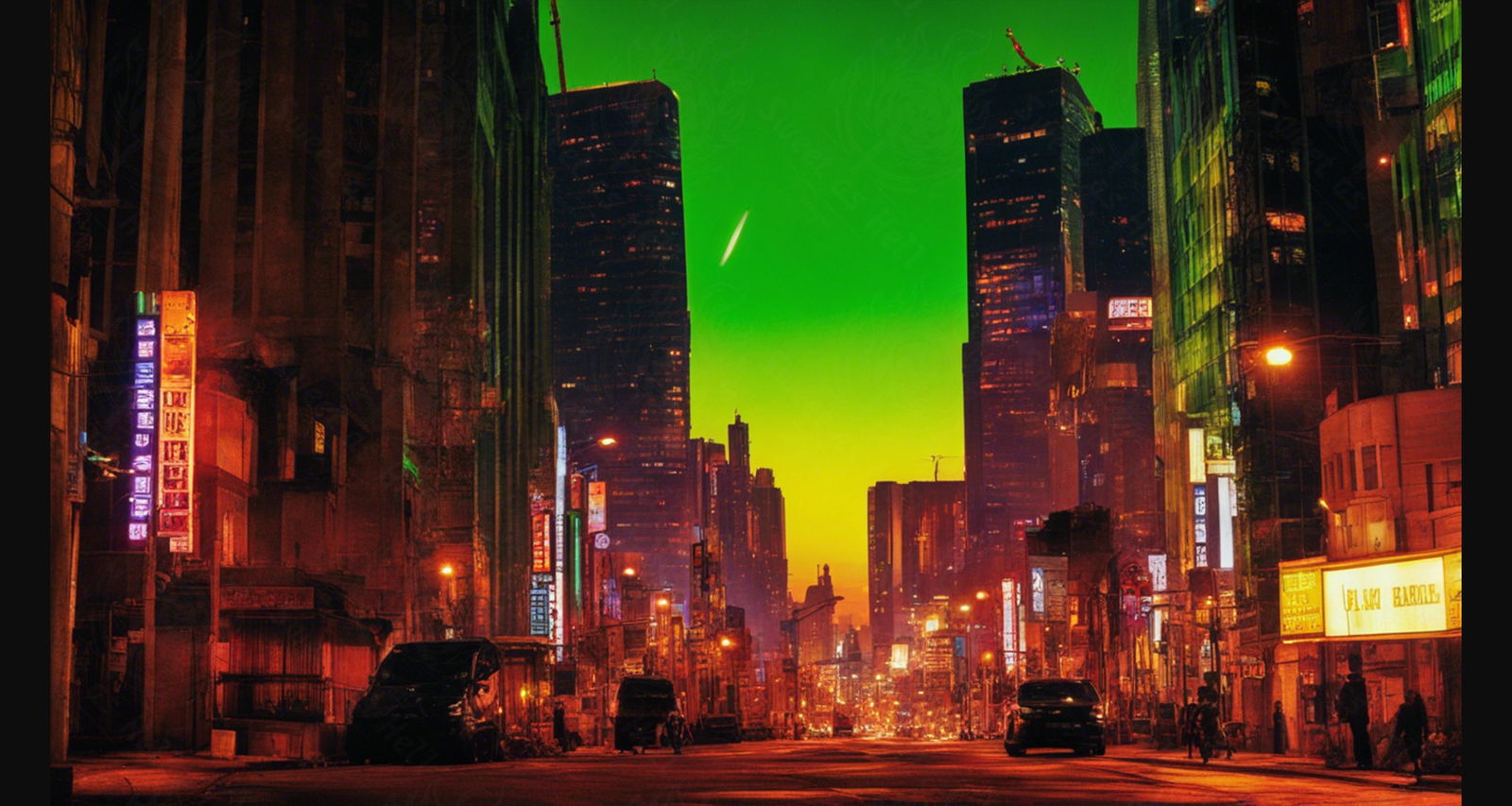 Street Level Illustrated View of a Densely Populated City Set Sometime in the Near Future 0188 SN1139 - Sweet As Hell Designs