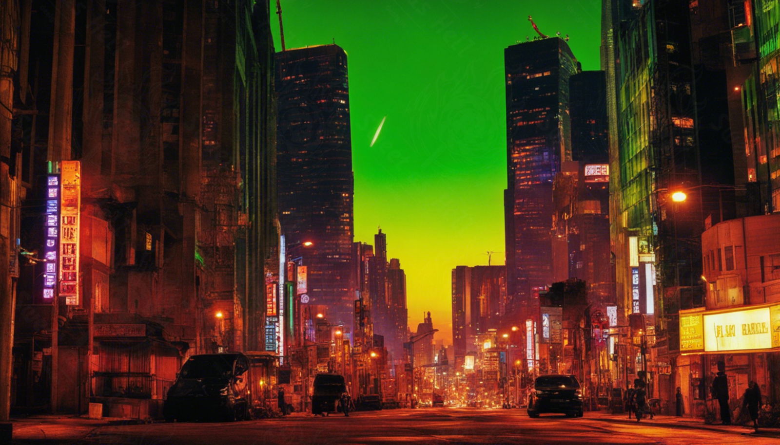 Street Level Illustrated View of a Densely Populated City Set Sometime in the Near Future 0188 SN1139 - Sweet As Hell Designs