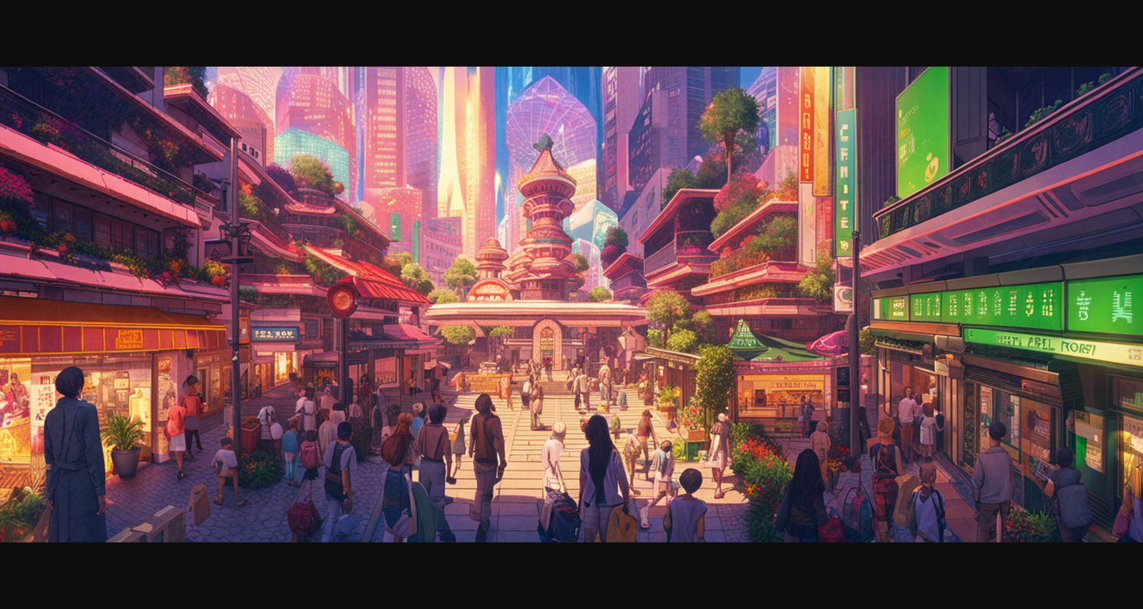 Street Level Illustration of Modern Fantasy City Architecture 0001 SN1165 - Sweet As Hell Designs