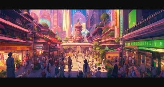 Street Level Illustration of Modern Fantasy City Architecture 0001 SN1165 - Sweet As Hell Designs
