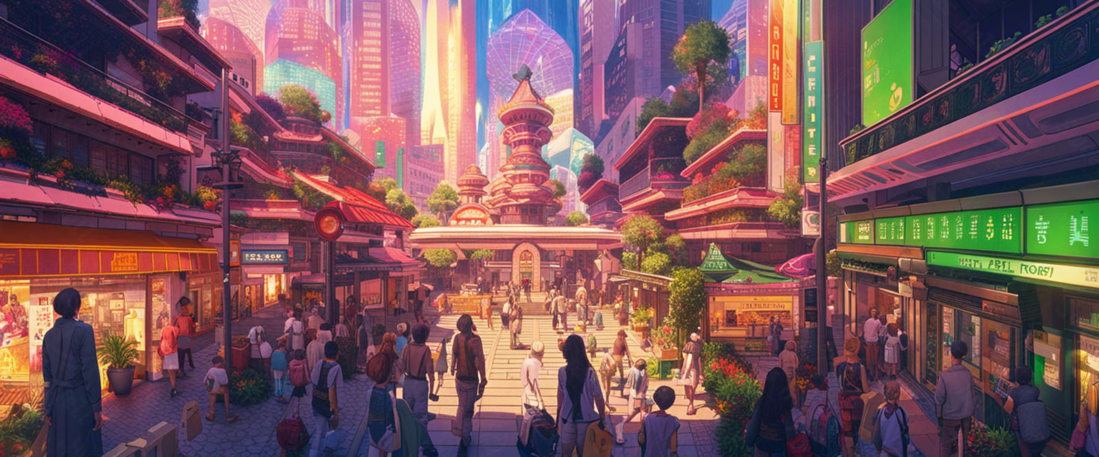 Street Level Illustration of Modern Fantasy City Architecture 0001 SN1165 - Sweet As Hell Designs