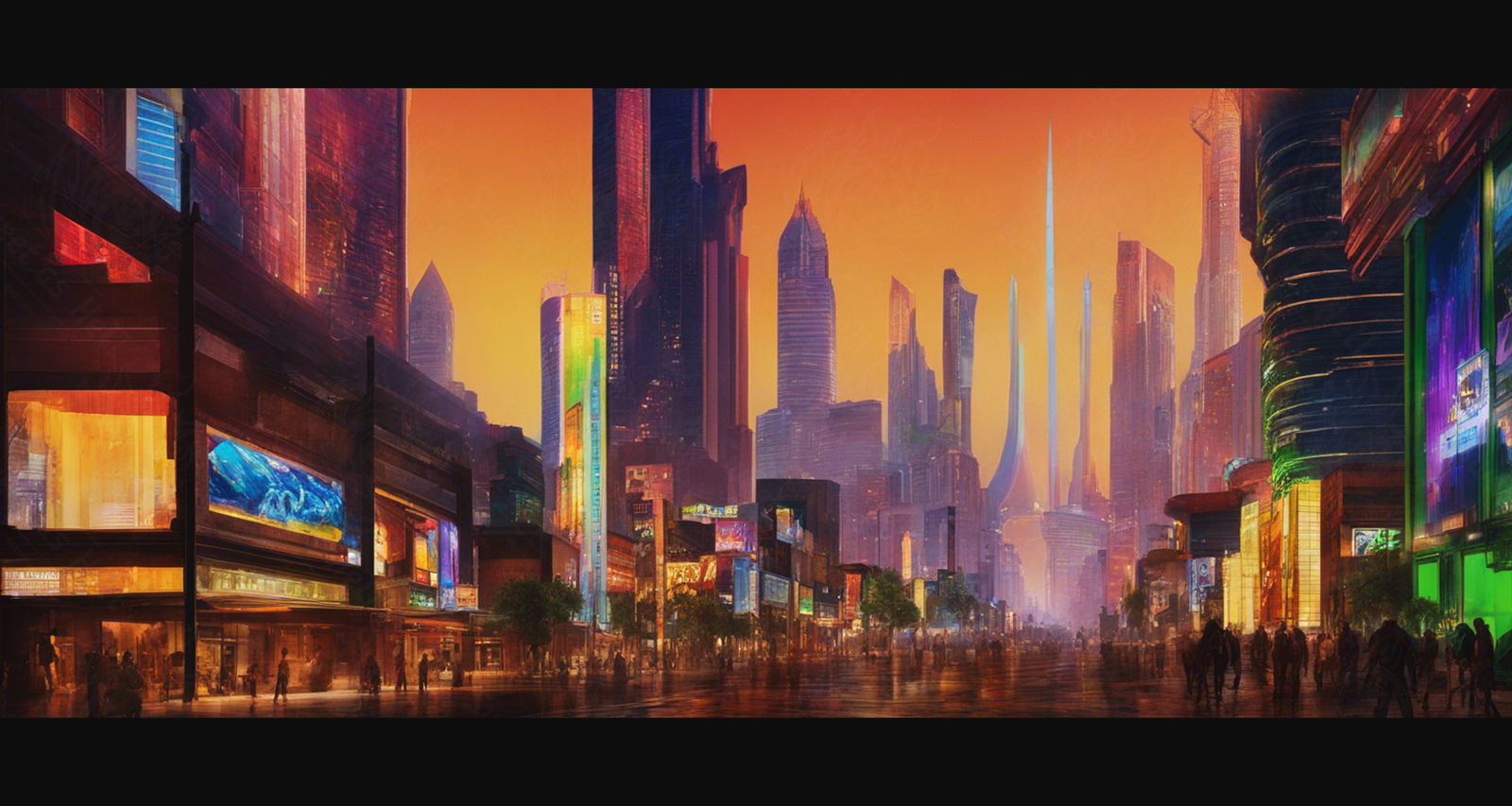 Street Level Illustration of Modern Fantasy City Architecture 0010 SN1173 - Sweet As Hell Designs