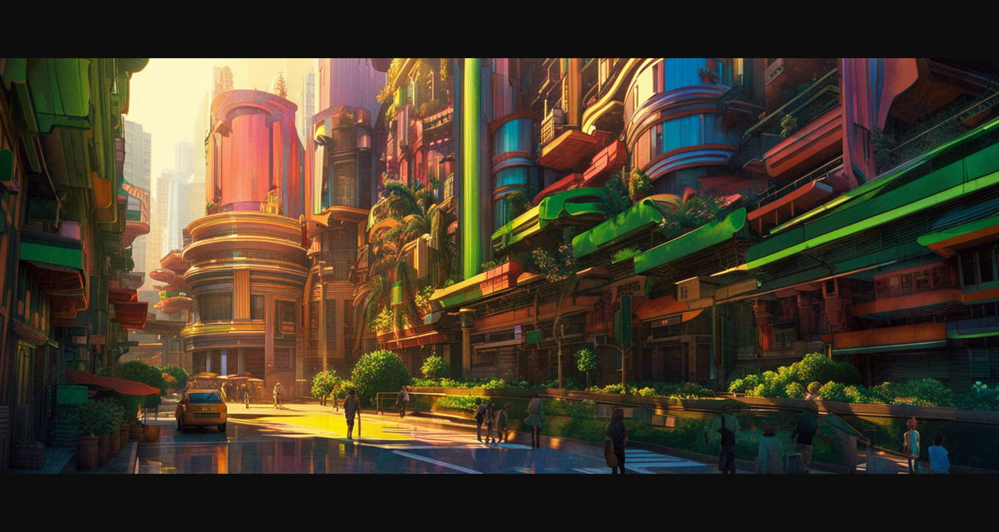 Street Level Illustration of Modern Fantasy City Architecture 0025 SN1188 - Sweet As Hell Designs