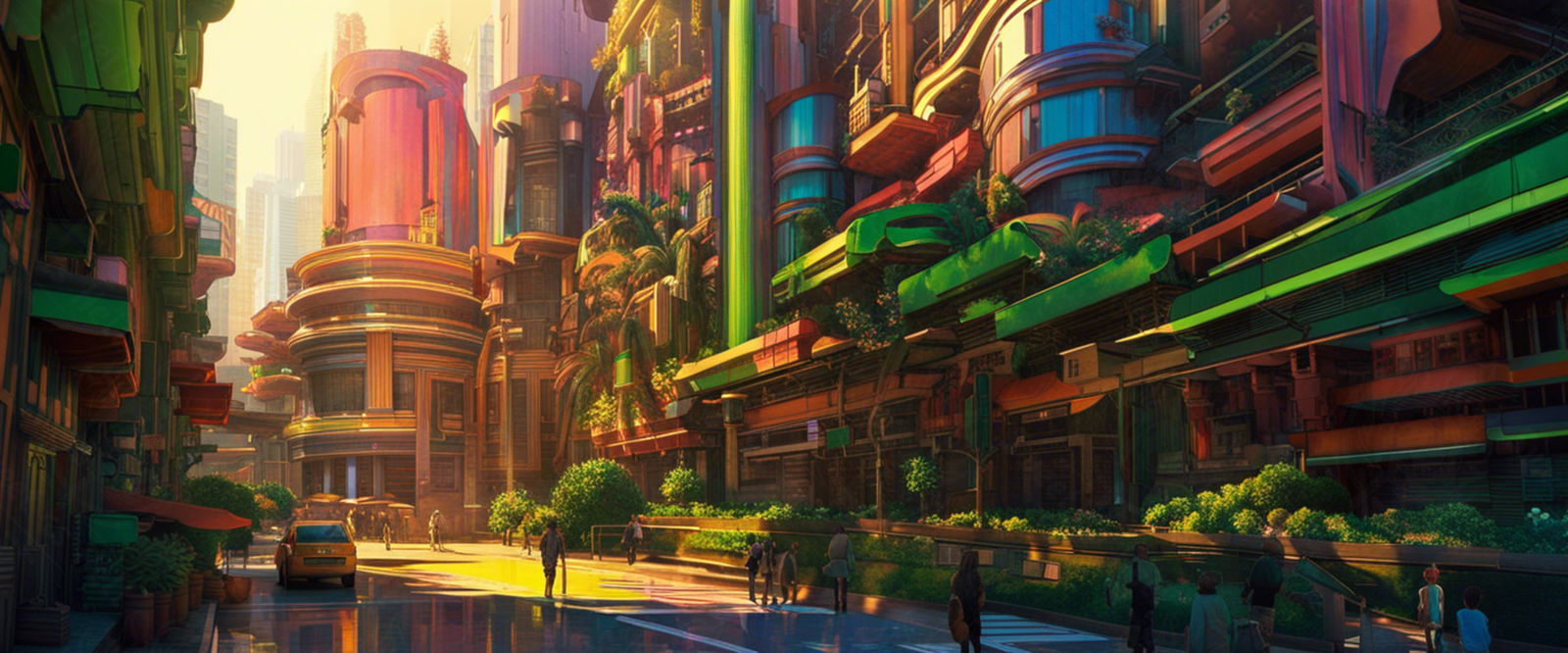 Street Level Illustration of Modern Fantasy City Architecture 0025 SN1188 - Sweet As Hell Designs