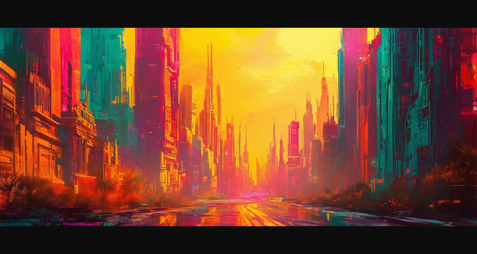 Street Level Illustration of a Futuristic City 0002 SN1141 - Sweet As Hell Designs