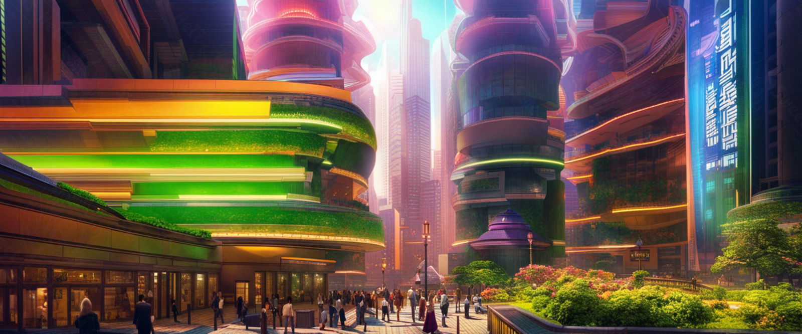 Street Level Illustration of a Futuristic City 0003 SN1142 - Sweet As Hell Designs