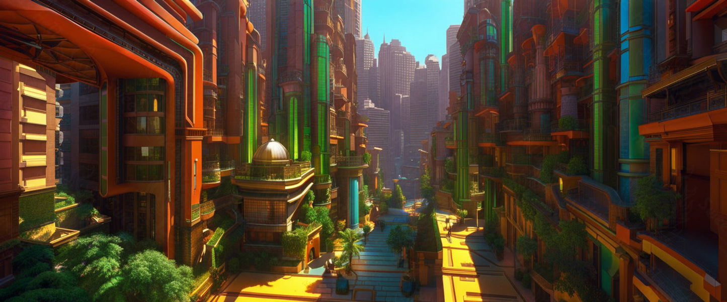 Street Level Illustration of a Futuristic City 0011 SN1150 - Sweet As Hell Designs