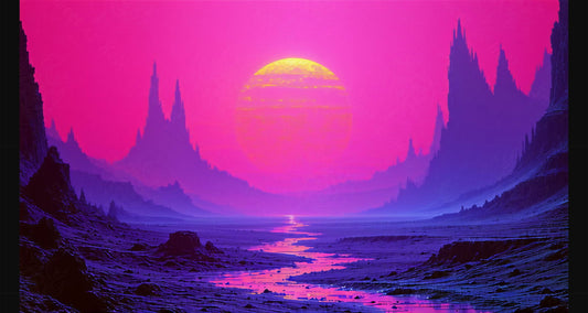 Surreal landscape with vibrant pink sky and sun SN3077 - Sweet As Hell Designs