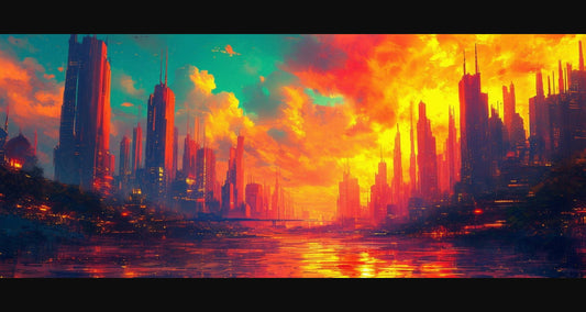 Water Level Illustrated Photo of a Port Cityscape During Golden Hour 0001 SN1245 - Sweet As Hell Designs