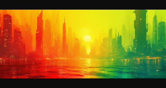 Water Level Illustrated Photo of a Port Cityscape During Golden Hour 0002 SN1246 - Sweet As Hell Designs