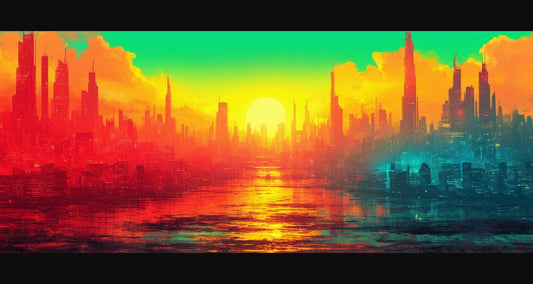 Water Level Illustrated Photo of a Port Cityscape During Golden Hour 0003 SN1247 - Sweet As Hell Designs
