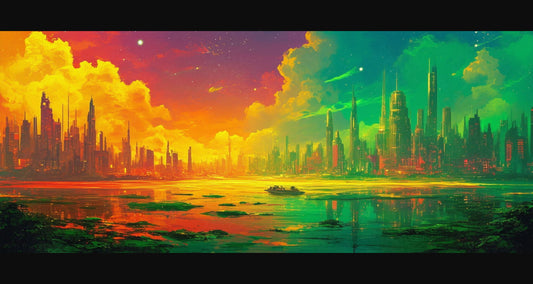 Water Level Illustrated Photo of a Port Cityscape During Golden Hour 0005 SN1249 - Sweet As Hell Designs
