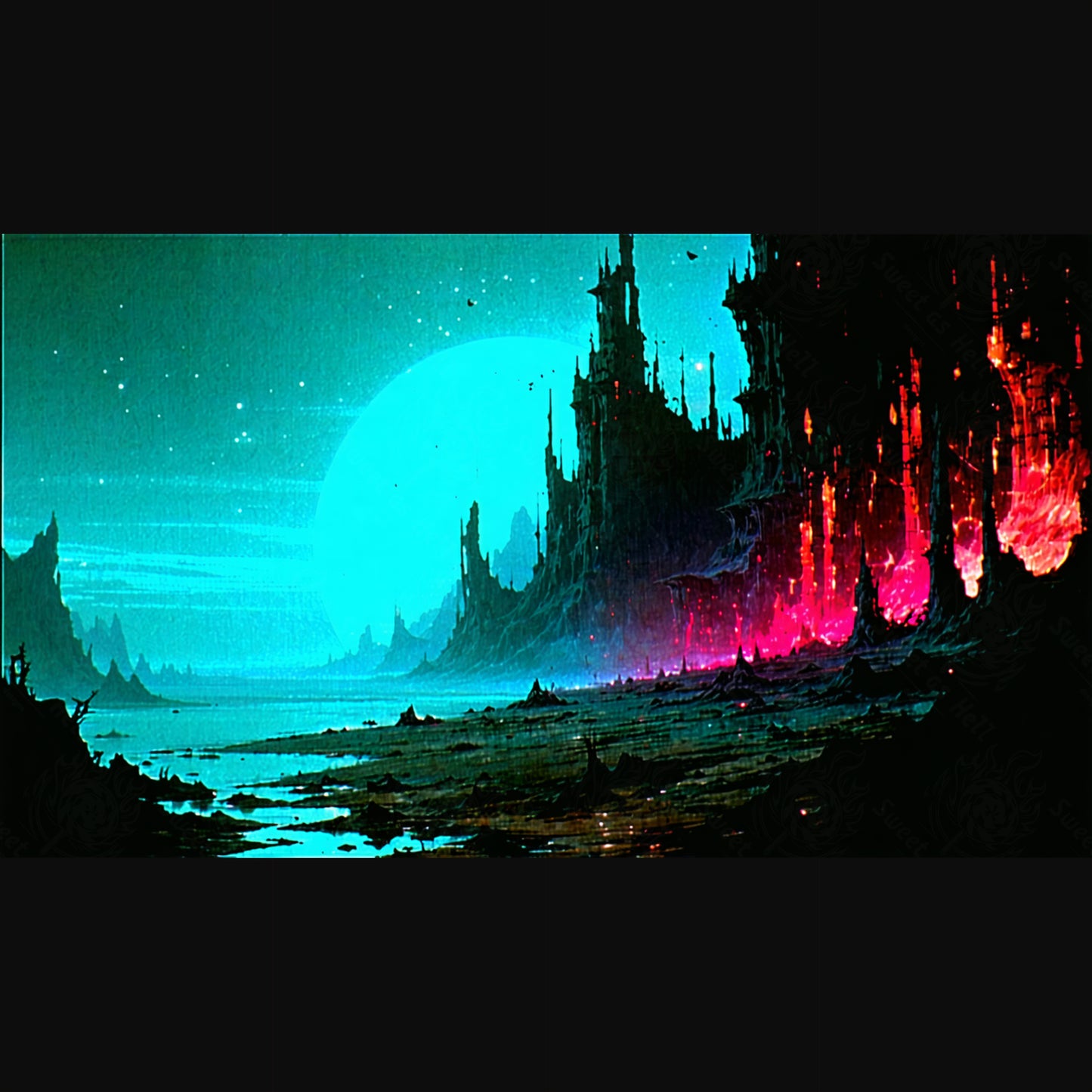 alien city under cyan moon SN3123