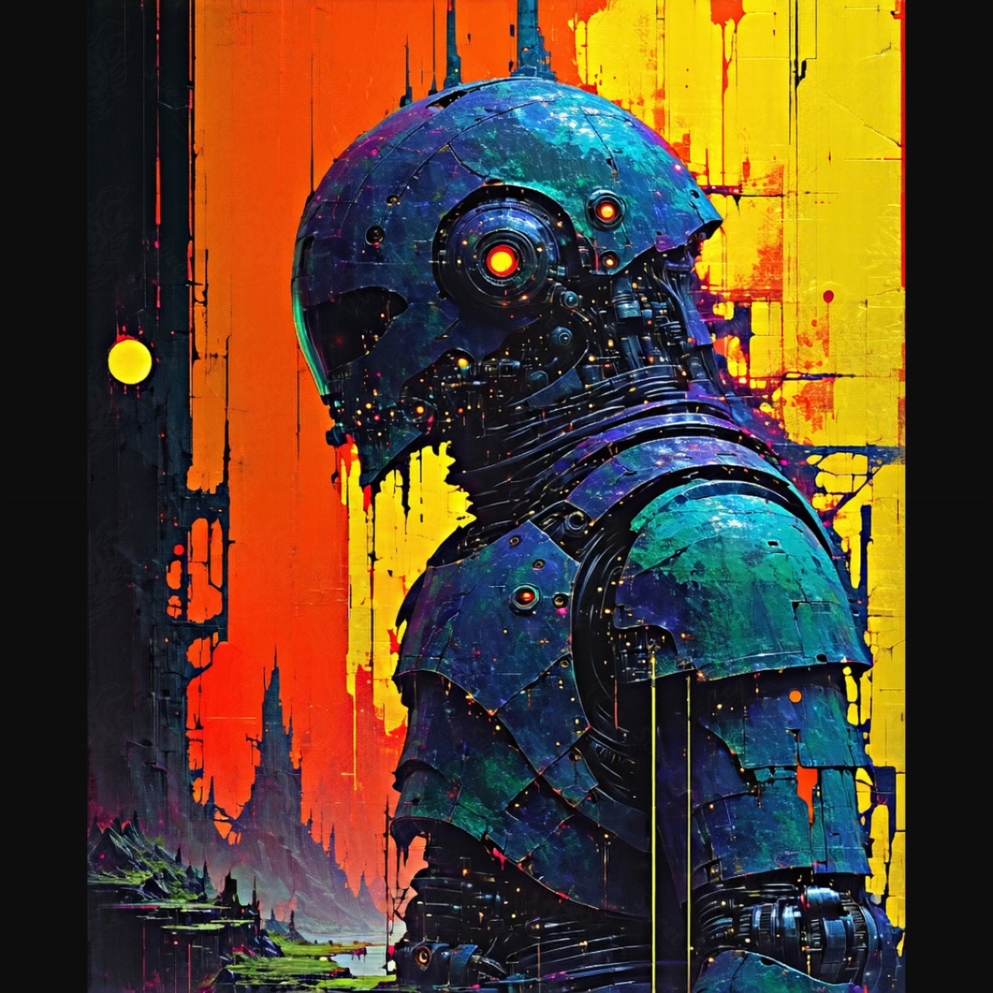 cyberpunk sunset robot SN3179