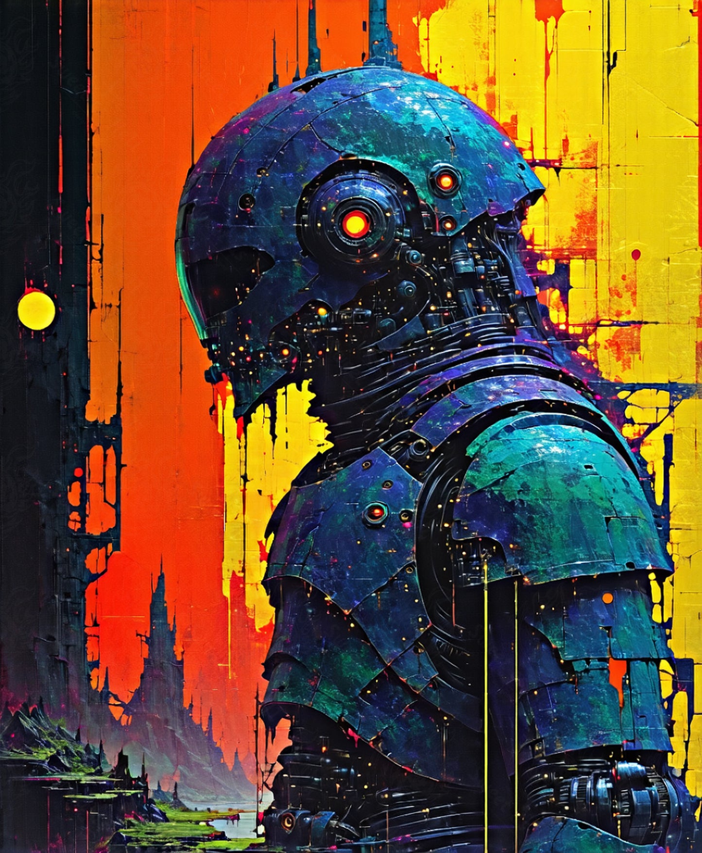 cyberpunk sunset robot SN3179