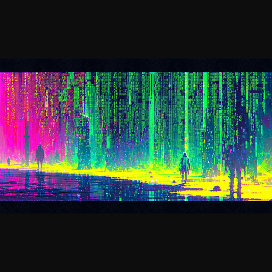 digital rain cyberpunk cityscape SN3284