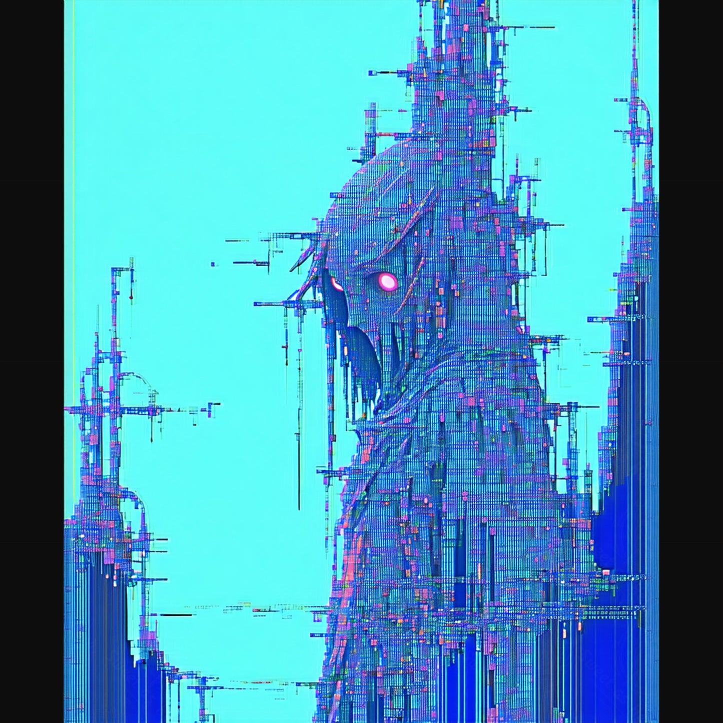 glitched cityscape figure SN3327