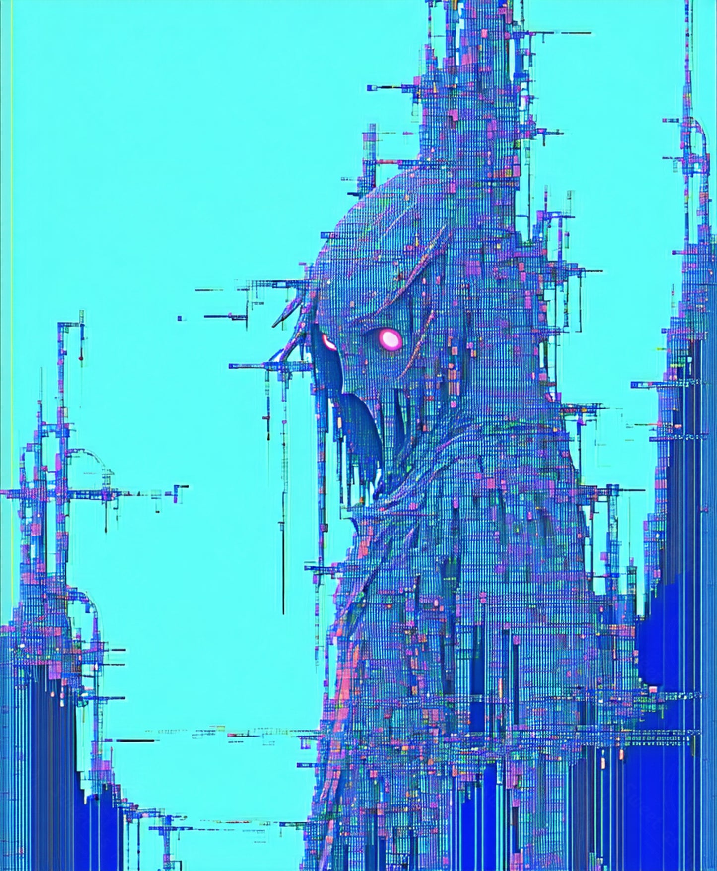 glitched cityscape figure SN3327