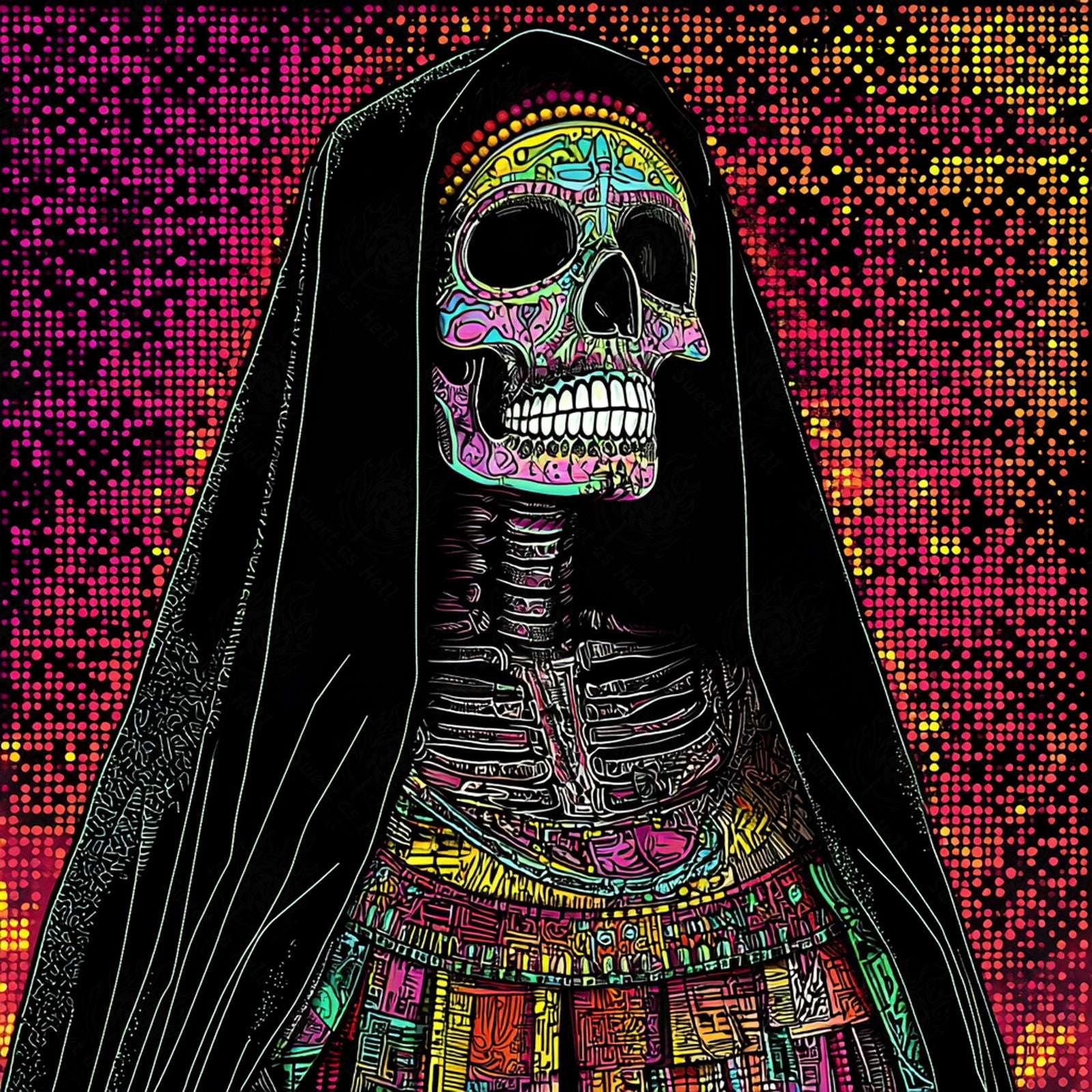 santa muerte neon glow | Mother Muerte 01 by 01 384 SN3108 - Sweet As Hell Designs